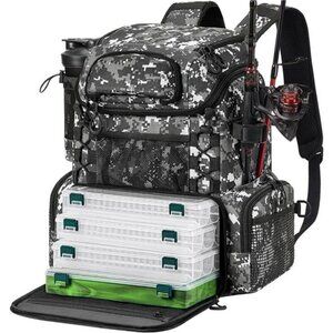 Piscifun Fishing Tackle Backpack with Rod Holders & 4 Tackle Boxes, Outdoor
